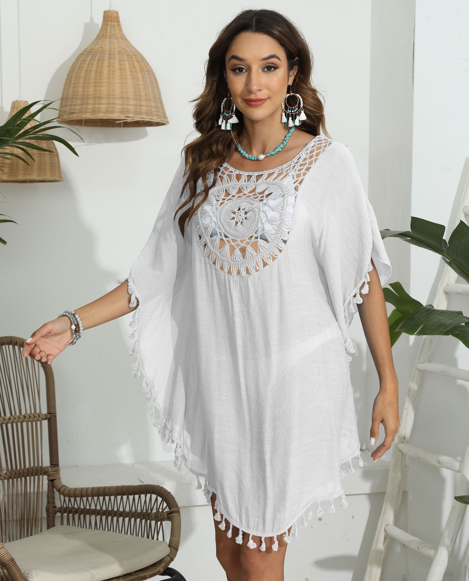 Womens Boho Beach Cover Up Casual Summer Swimsuit Kaftan